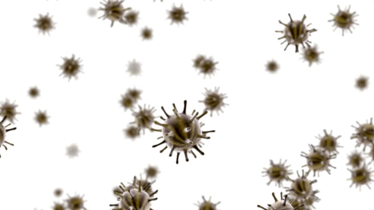 Virus cells flowing on white background