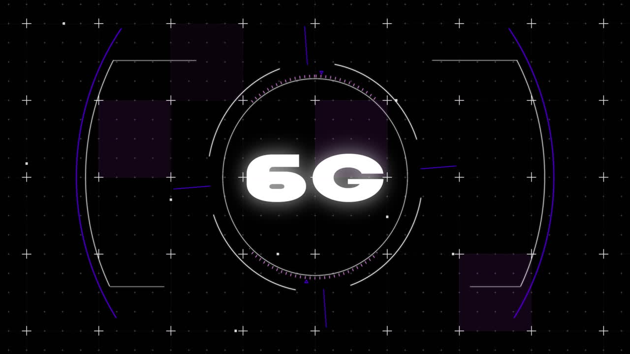 Animazione di testo 6G, schermo ed elaborazione dati informatica