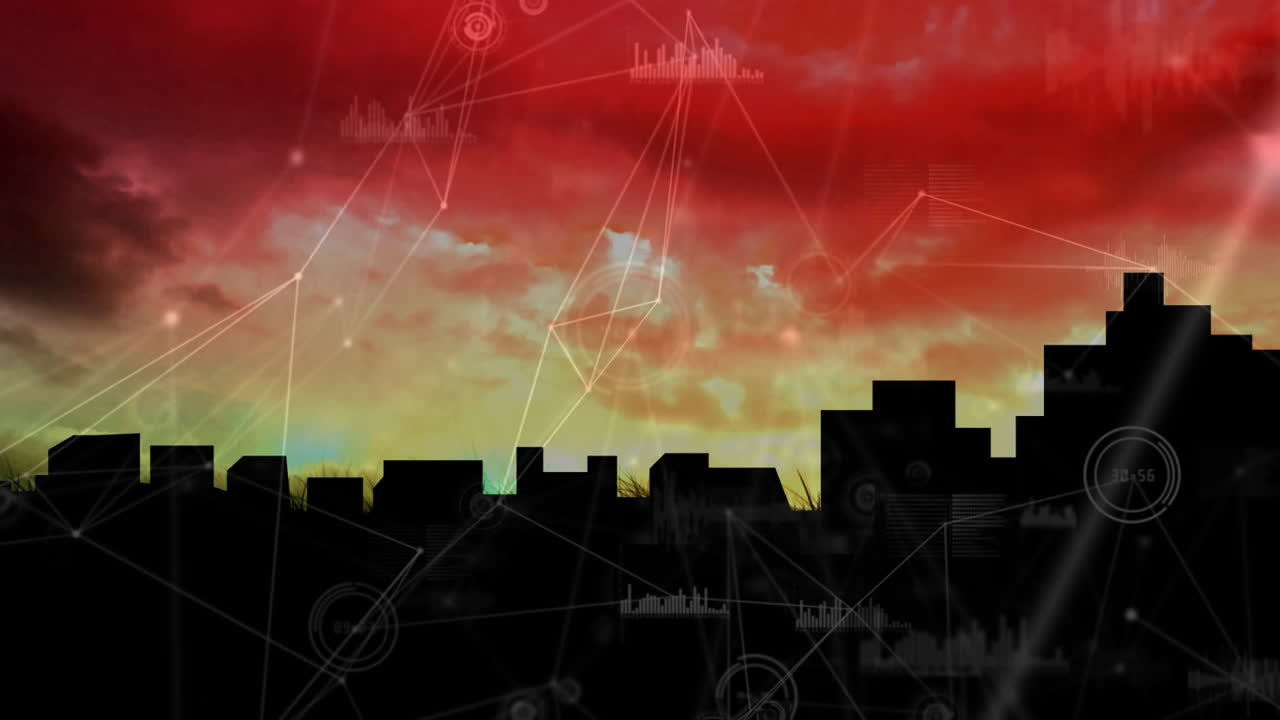 City skyline at sunset