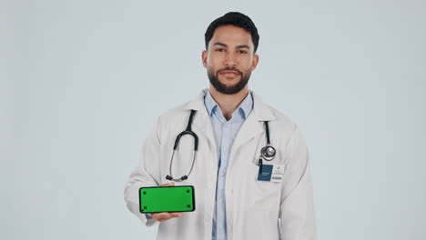 Arzt,-Mann-Und-Telefon-Greenscreen-Für-Das-Gesundheitswesen