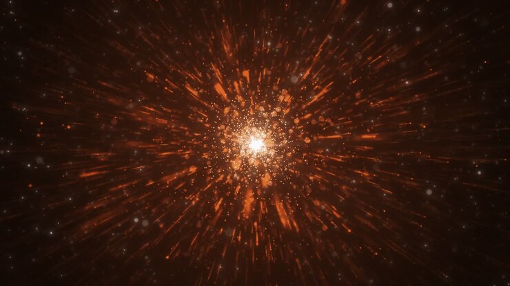 Dynamic burst particles from center vibrant glowing explosion fiery light streaks radiant flares
