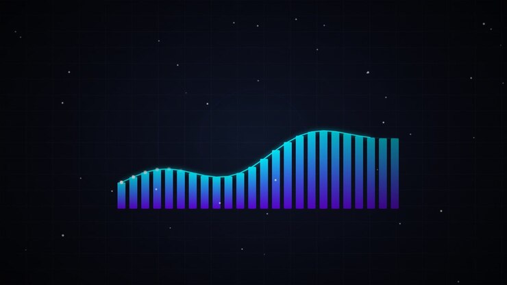 Grafico a barre digitale animato in ascesa su sfondo scuro