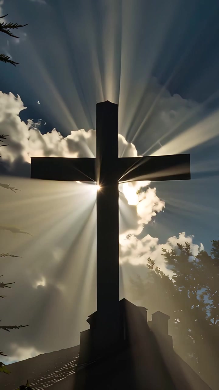 Sfondo per Adorazione 4K: Croce Cristiana e Luce Celeste