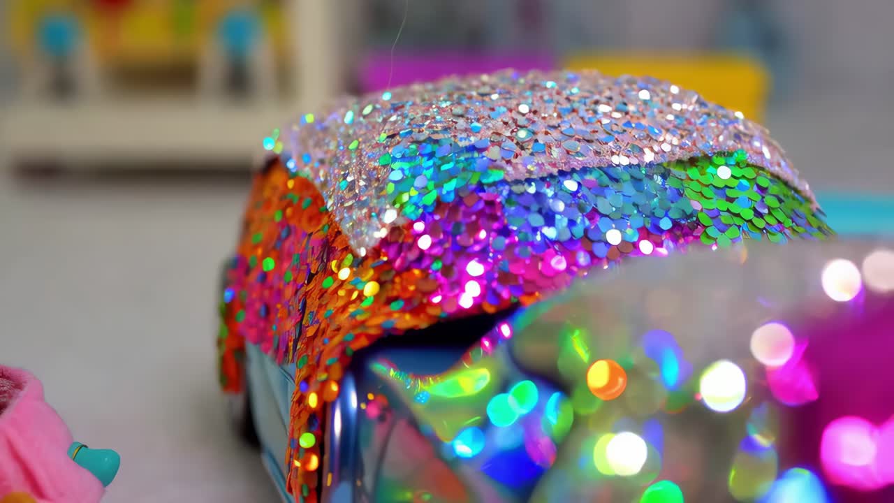 coche de juguete con arco iris brillante