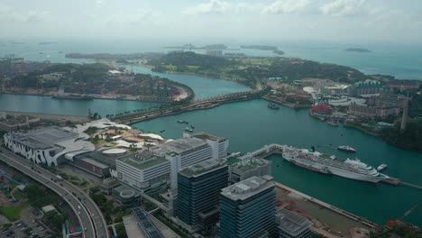 singapore city sunny day sentosa island famous mall port traffic aerial panorama 4k