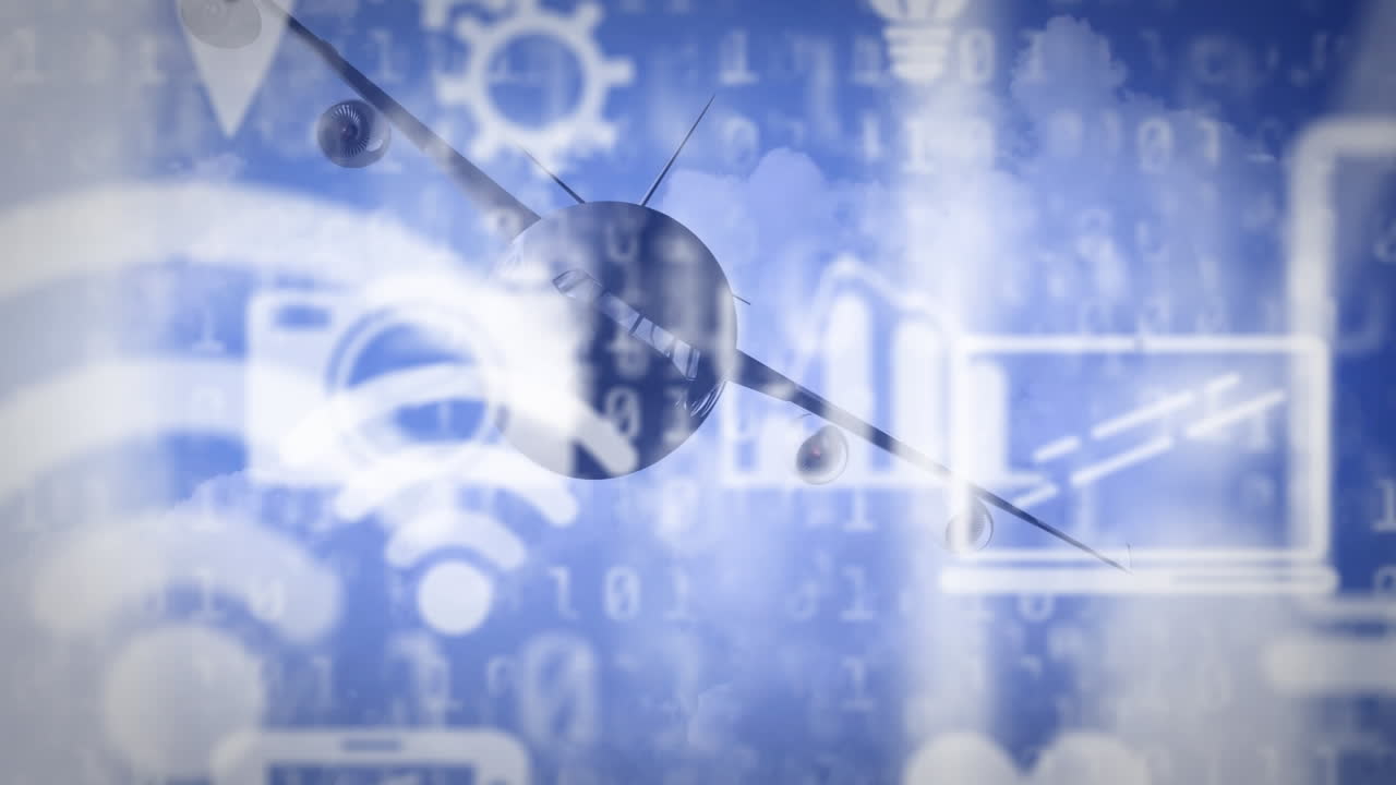 하늘 위에 떠다니는 디지털 아이콘의 애니메이션