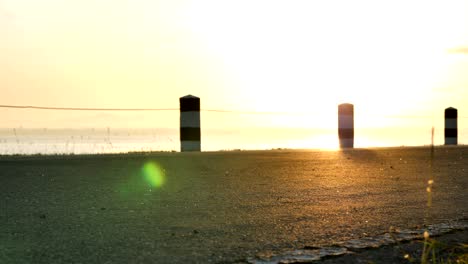 blurred motion male runner running in the nature the time during sunrise on dam road exercise. healthy lifestyle. slow motion