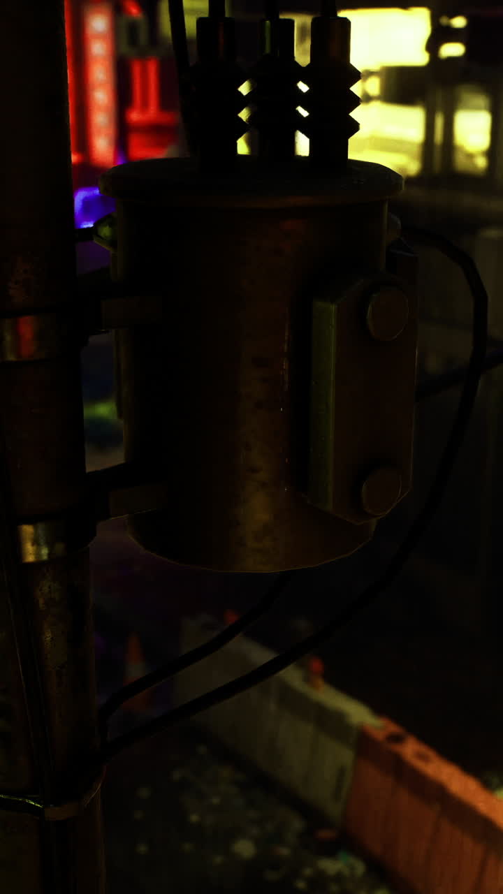 Urban night view with illuminated buildings and city life activity