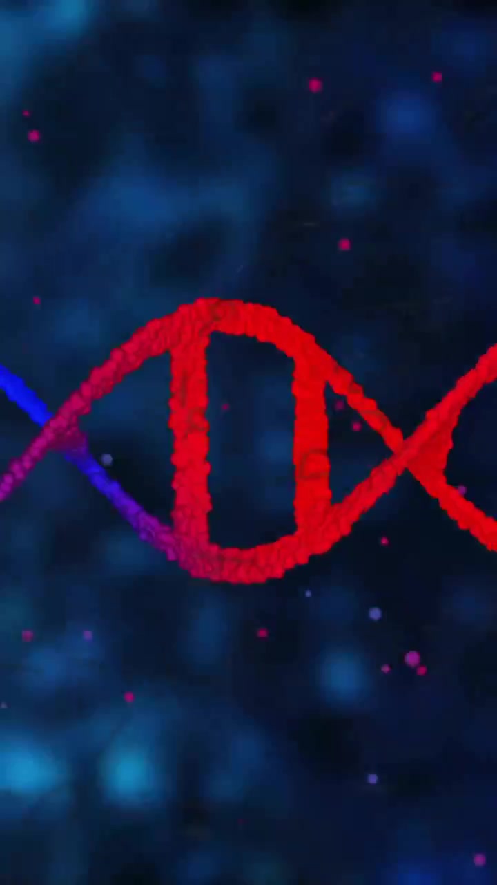 Glowing animation of colorful DNA strand on dark blue background
