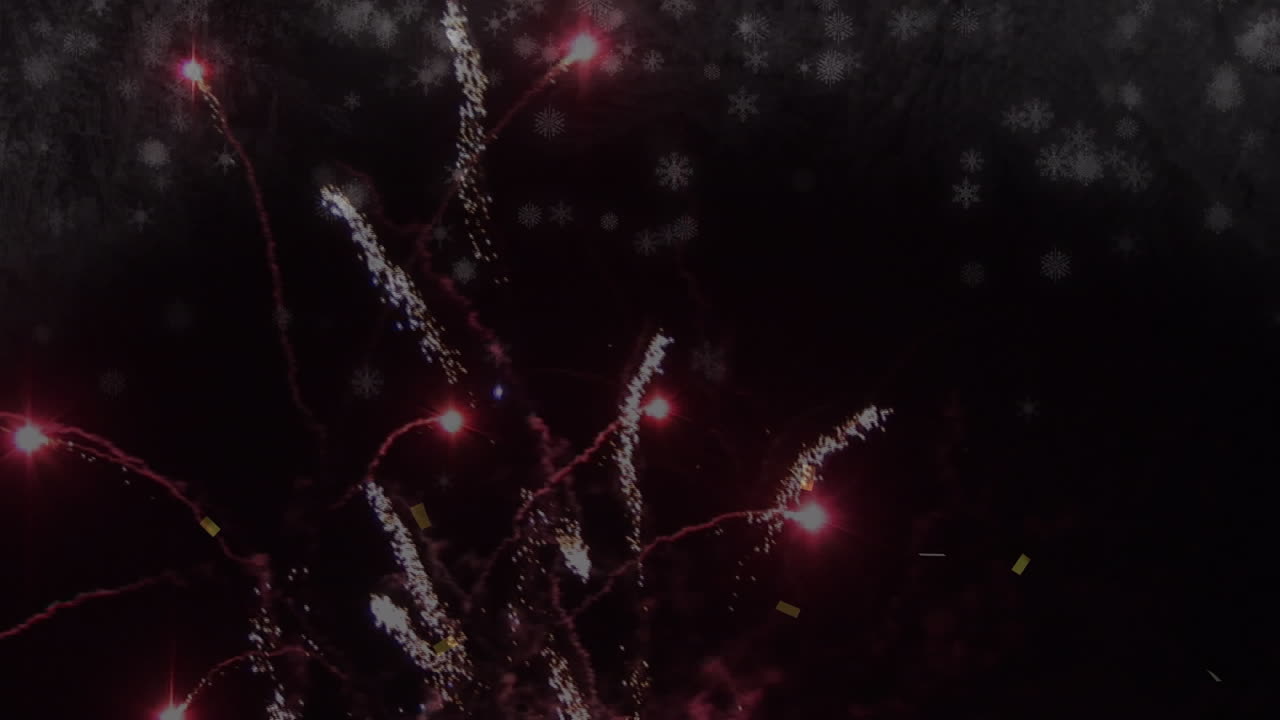 animación de fuegos artificiales explotando y confeti cayendo