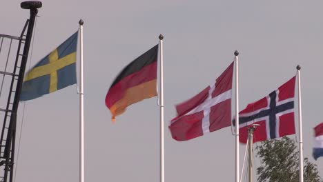 Close-up-of-flags-at-Goeta-Canal-in-Sweden