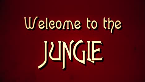 a text message, fancy retro font, 1970s damaged film style, appearing with a letter enlargement animation: welcome to the jungle