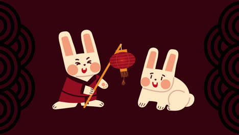 chinese rabbits with lamp animation