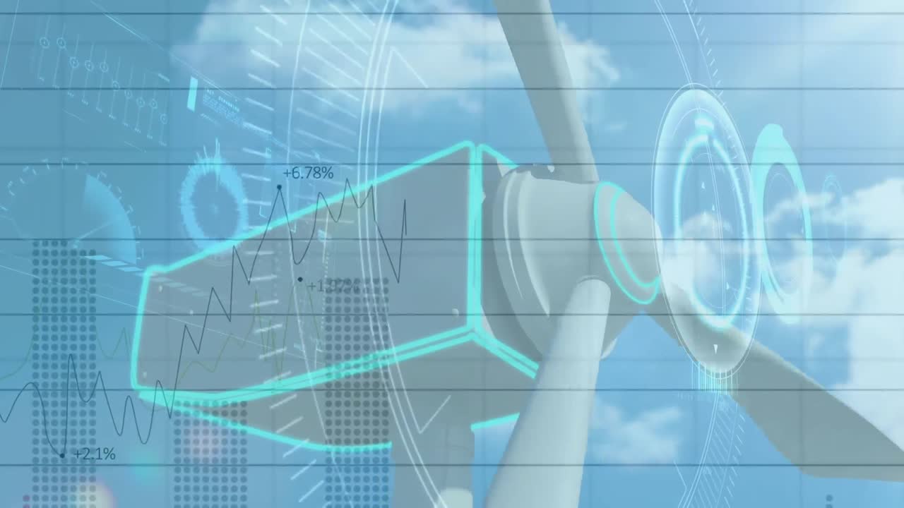 풍력 터빈을 통해 금융 데이터 처리의 애니메이션