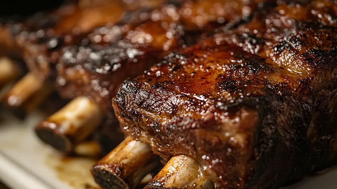 Primo piano di deliziose costine alla griglia