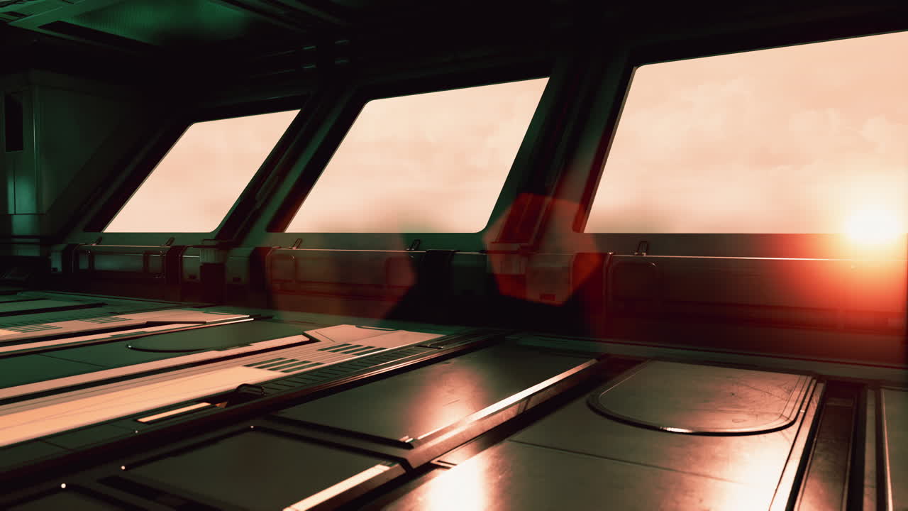 interior futurista del corredor de la nave espacial con luz