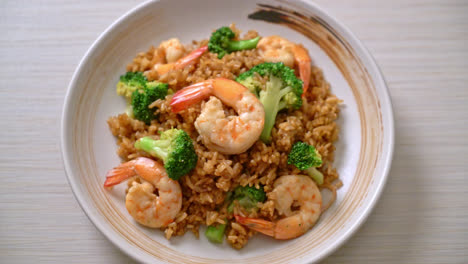 fried rice with broccoli and shrimps - homemade food style