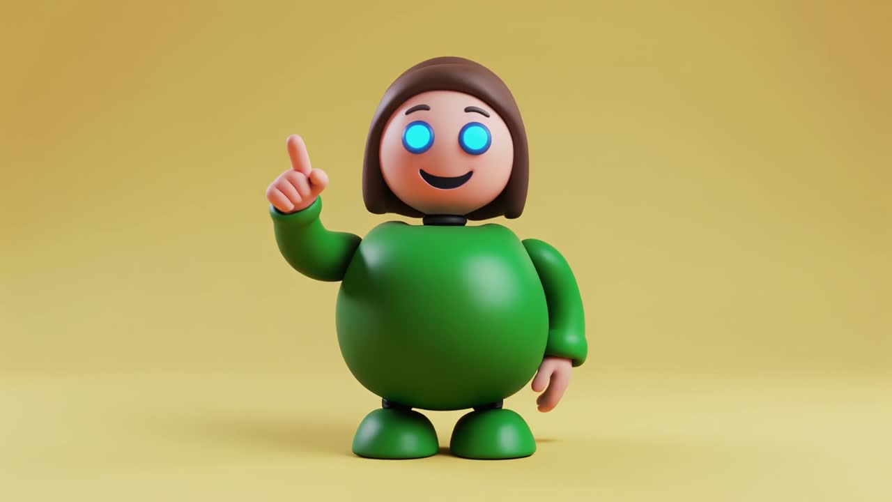 Personagem Animado 3D Fofo Gesticulando e Apontando