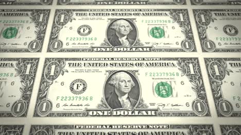 banknotes of one dollar passing on screen, cash money, loop