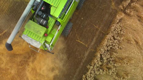 aerial top down view combine harvester