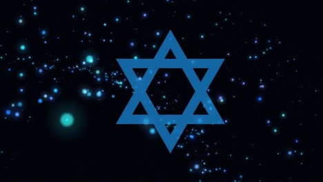 Animation-of-blue-star-of-david-with-glowing-lights-at-rosh-hashanah-on-black-background