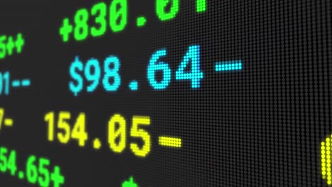 Animation-of-stock-exchange-display-board-with-numbers-changing-on-black
