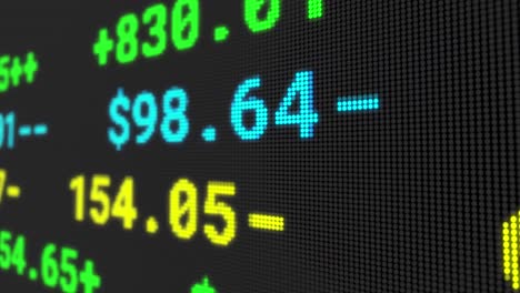 animation of stock exchange display board with numbers changing on black