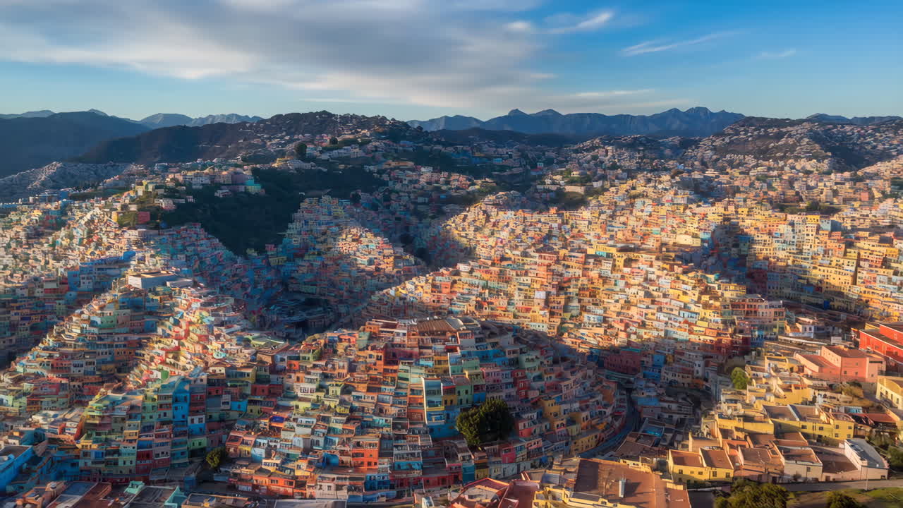 Vibrant Hillside Cityscape with Colorful Houses