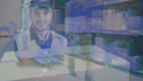 composición de almacén de imagen de hombre de entrega y imagen de un almacén combinado con un