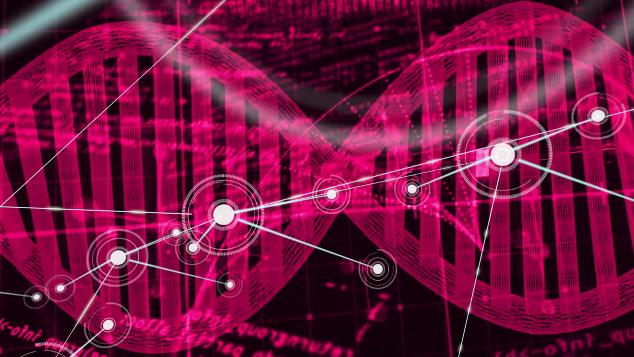 DNA strand with binary coding in scientific data processing animation