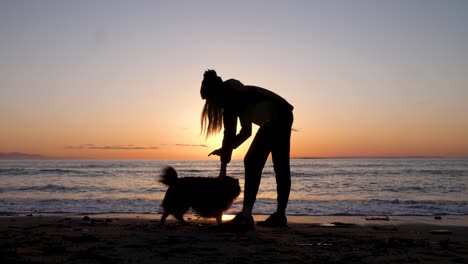 Frau-Streichelt-Liebevoll-Ihren-Freundlichen-Hund