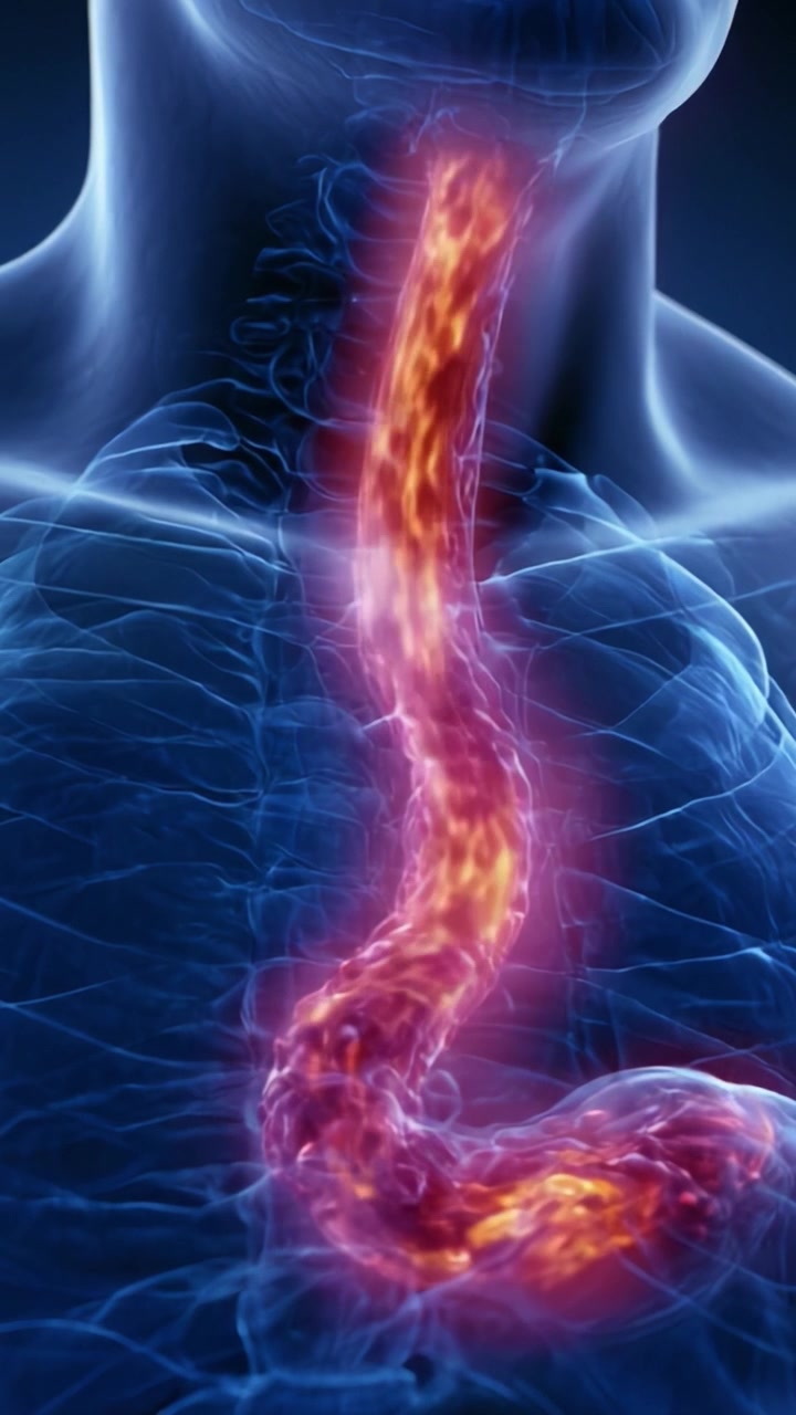 An Artistic Representation of the Human Esophagus Highlighting Its Structure and Function Through Vivid Light Effects and Dynamic Visuals
