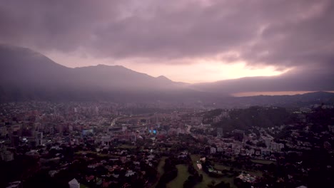 aerial view of a sunrise over caracas city, venezuela