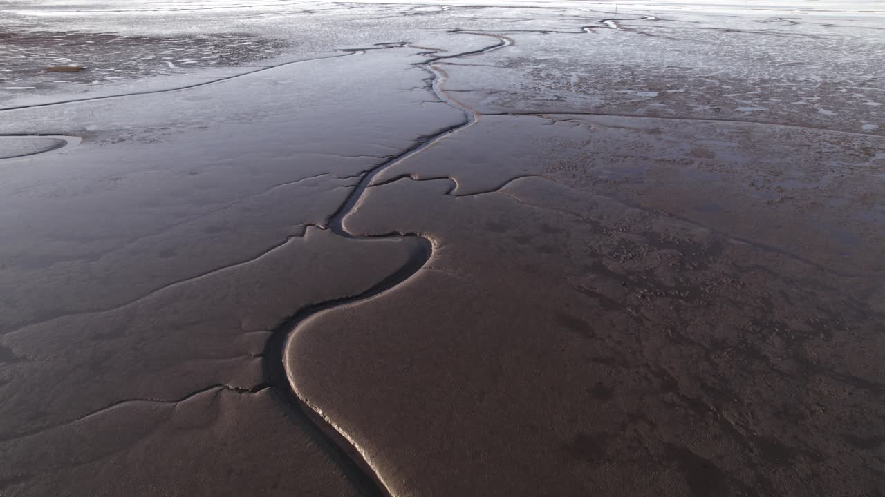 ramas profundas del río rodeadas de vastos humedales, tiro aéreo hacia adelante