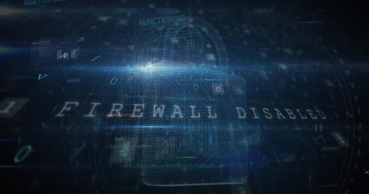 Animation of digital interface with security padlock over dark background