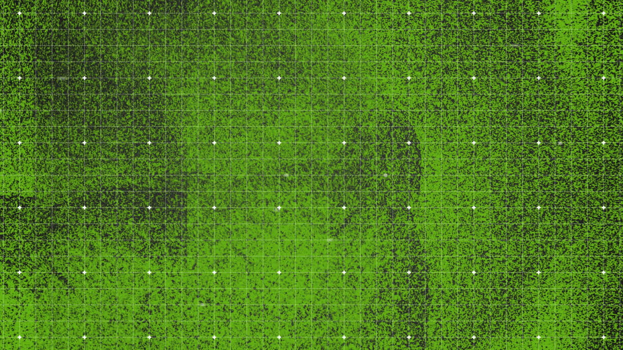 Animation of green shapes moving over network of connections