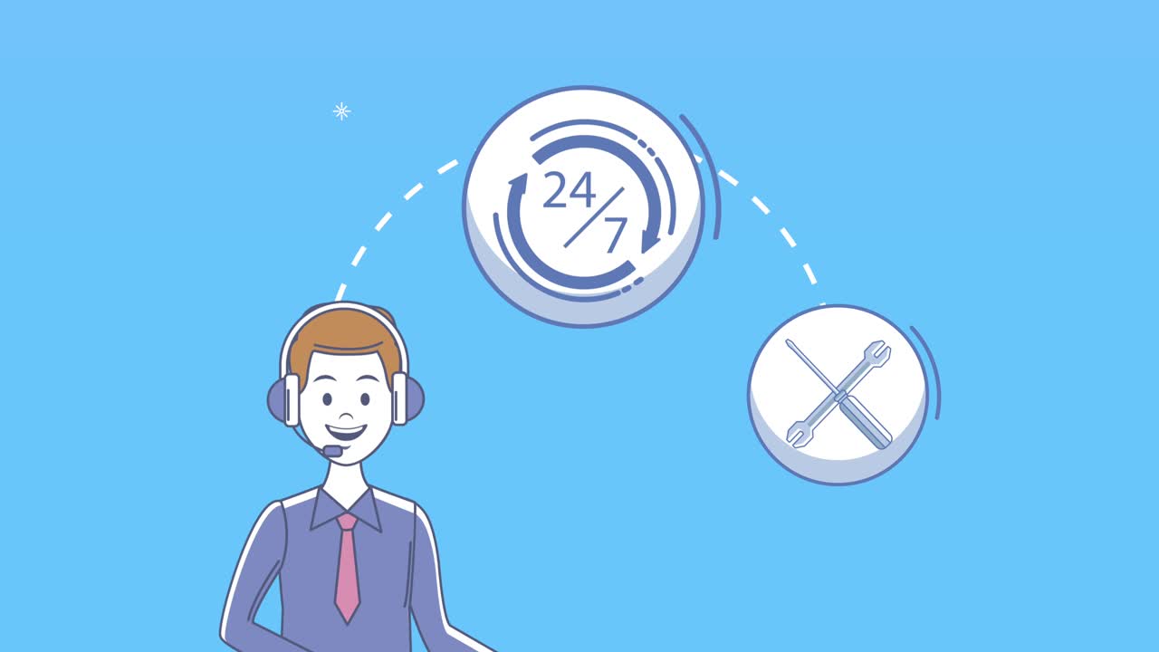 세트 아이콘을 가진 고객 서비스 사업 직원