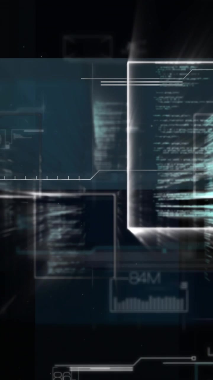 Animation of data processing over dark background