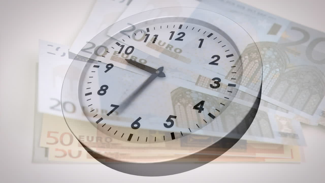 animación del tic-tac del reloj sobre los billetes en euros