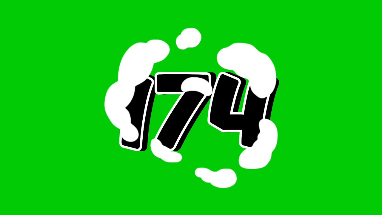 Number 174 Reveal Animation with Smoke Effect on Green Screen Black Cartoon Style Motion Graphic Element