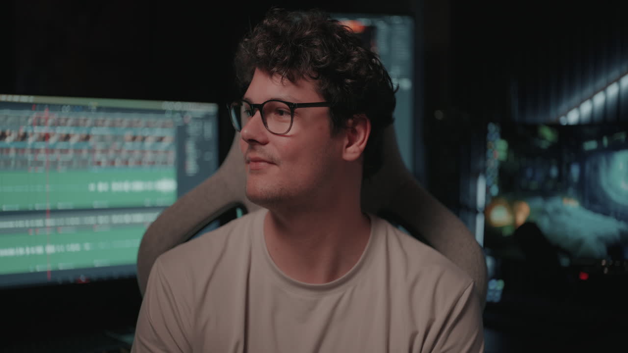 Man Working on Video Editing Software