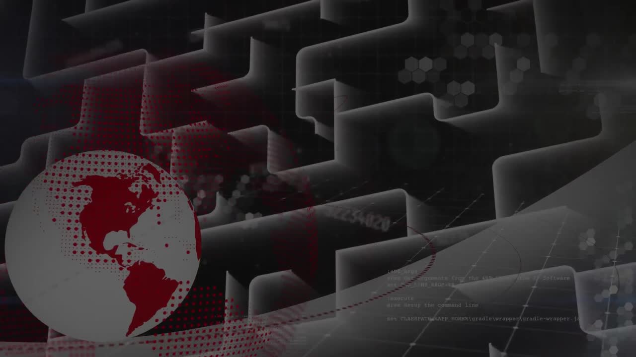 animación de la red de conexiones y procesamiento de datos sobre un fondo oscuro