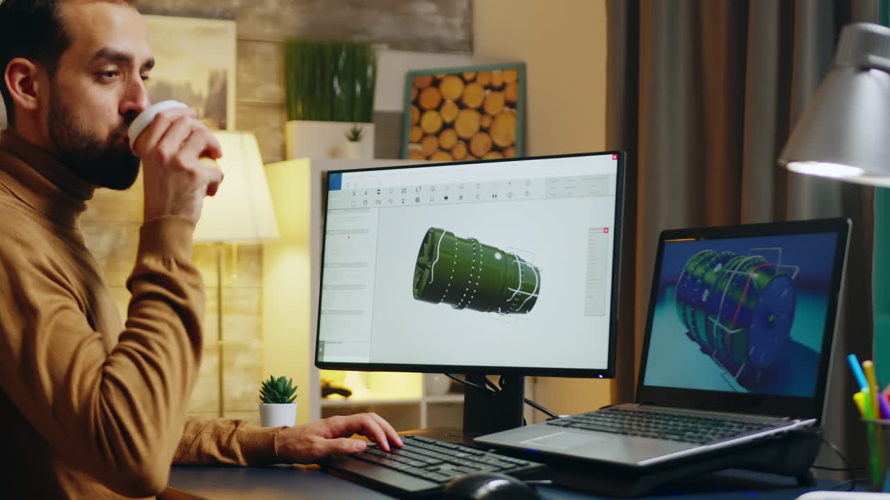 Handsome engineer in his home office developing a new turbine