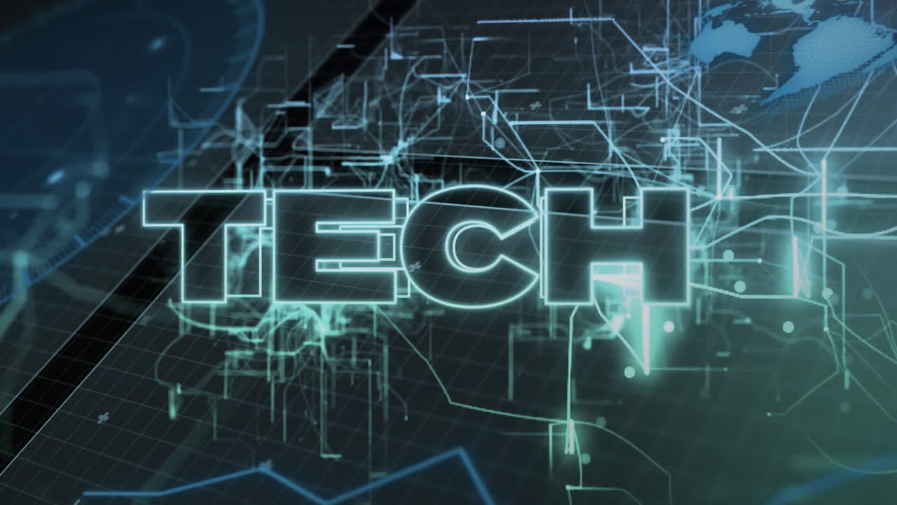 Animation of tech text and data processing over network of connections