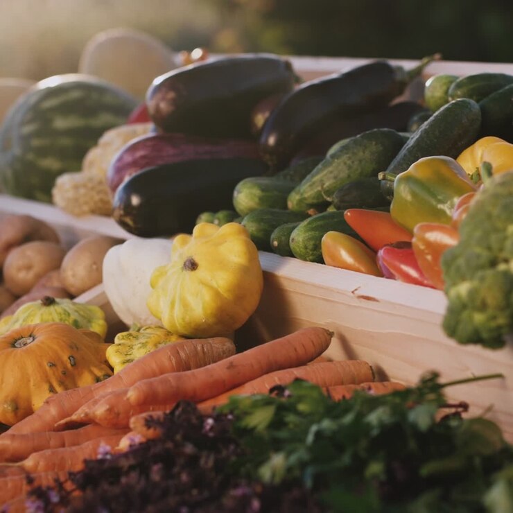 Vegetable counter at farmers market