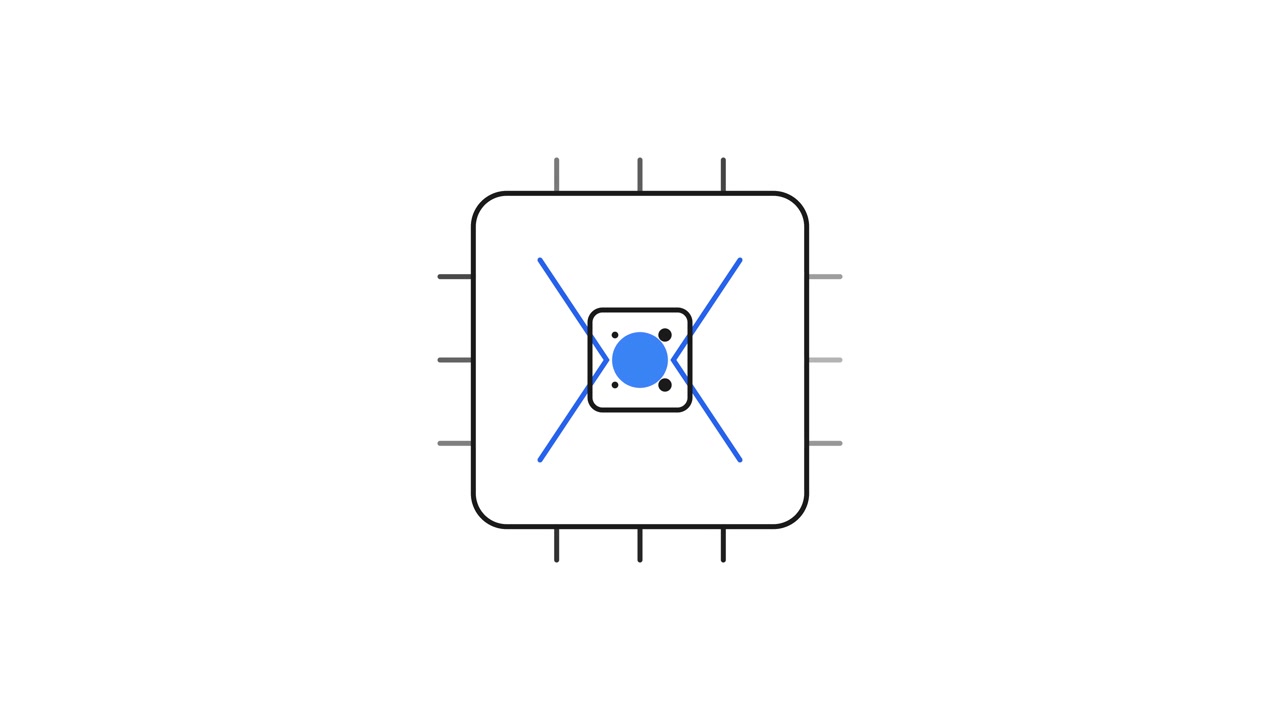 Icono animado de procesador de microchip con luz azul pulsante