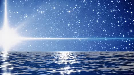 a serene video scene of a starry night sky reflecting on calm ocean waters