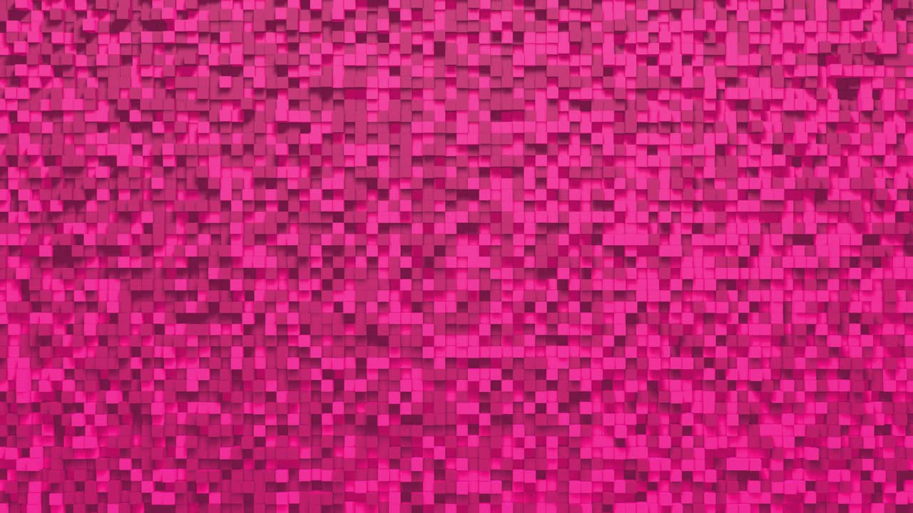 핑크색 작은 상자 큐브 무작위 기하학적 배경, 추상적인 사각형 픽셀 모자이크 일러스트레이션, 랜드 블록 배경, 판타지 프랙탈 디자인, 디지털 아트, 4k의 3d 애니메이션 루프