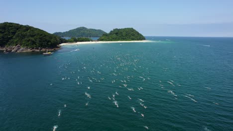 travessia da fuga das ilhas competencia de natación, sao sebastiao, brasil - vista aérea
