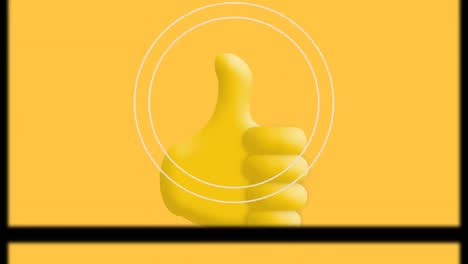 digital animation of film reel effect over thumbs up emoji icon on yellow background